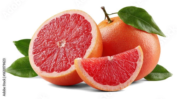 Obraz Organic grapefruit slices on white background