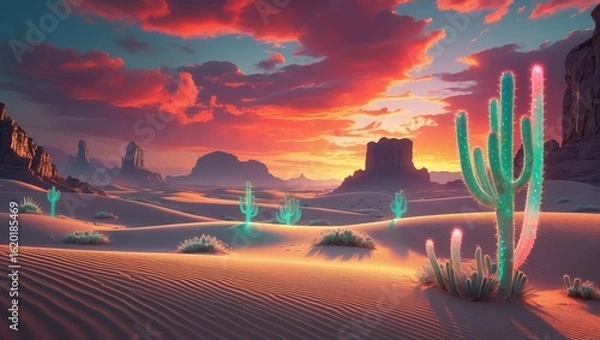 Fototapeta Glowing Sand Dunes under Fiery Sky 