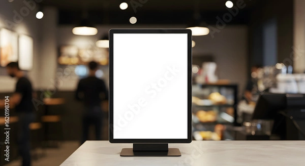 Fototapeta Blank Digital Tablet Mockup in Cafe