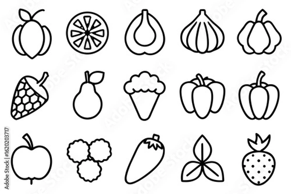 Obraz Collection of fruit and vegetable icons isolated on white background