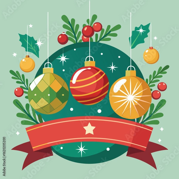 Fototapeta beautiful christmas balls banner with text space