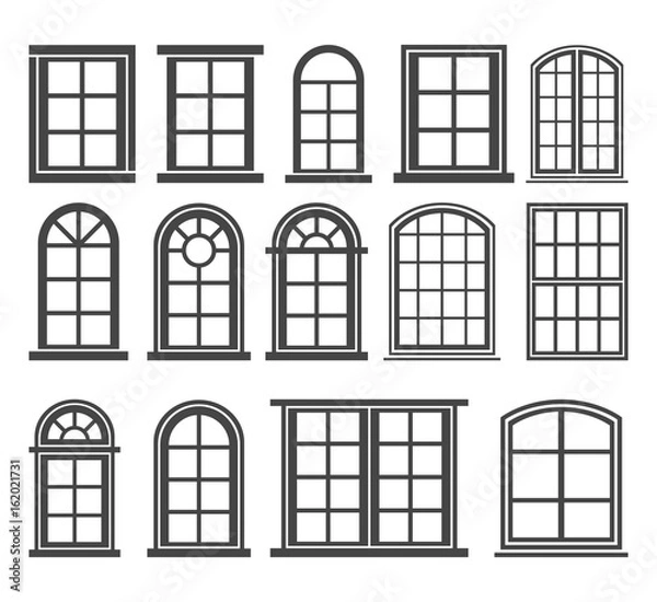 Obraz Window icon set, vector symbol in outline flat style isolated on white background.
