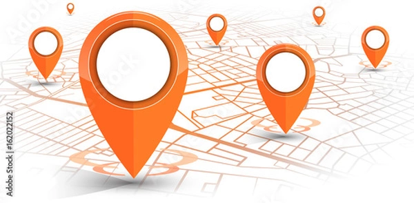 Fototapeta GPS navigator pin Orange color mock up wite map on white background
