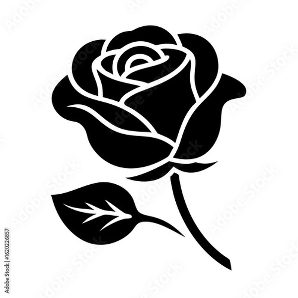 Obraz Bold black and white rose illustration with leaf and curving stem