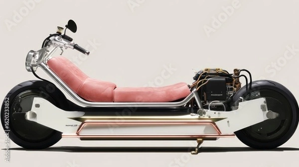 Fototapeta Futuristic electric motorcycle showcase urban setting digital art minimalist environment side view innovative design concept