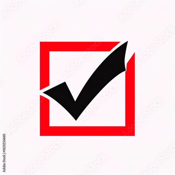 Obraz A black check mark icon in a red box