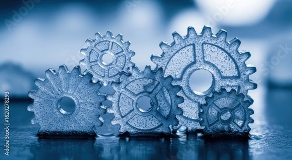 Fototapeta Interlocking cogwheels displaying industrial precision and interconnected mechanical processes in