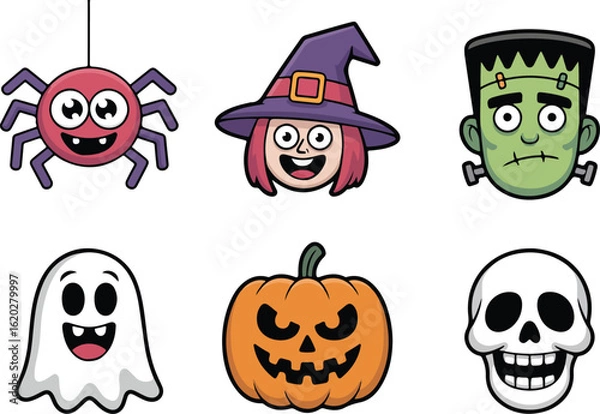 Obraz Cute cartoon halloween characters and icons