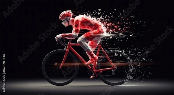 Fototapeta Dynamic cyclist illustration representing speed, athleticism, and determination, in shades of red