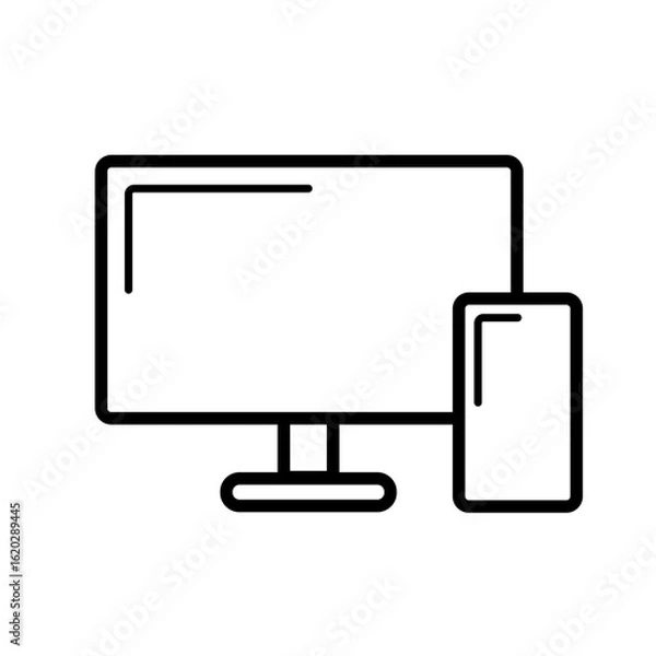 Fototapeta パソコンとスマホのアイコン　モノクロ　素材　イラスト