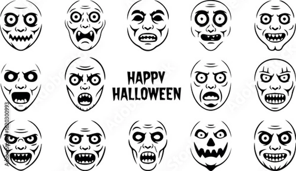 Obraz Spooky halloween jack o lantern face silhouette with a carved scary expression isolated on transparent background