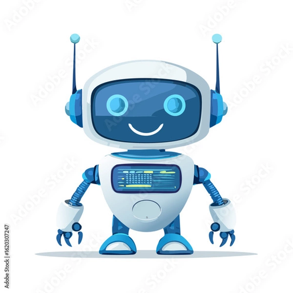 Obraz Friendly Cartoon Robot Illustration Smiling Robotic Character Artificial Intelligence Technology Machine Learning Future Automation Innovation
