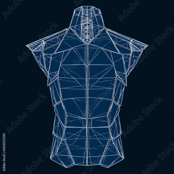 Fototapeta 3D wireframe shirt design. Futuristic digital clothing blueprint, abstract torso model, virtual fashion sketch, modern tech-inspired apparel concept art.