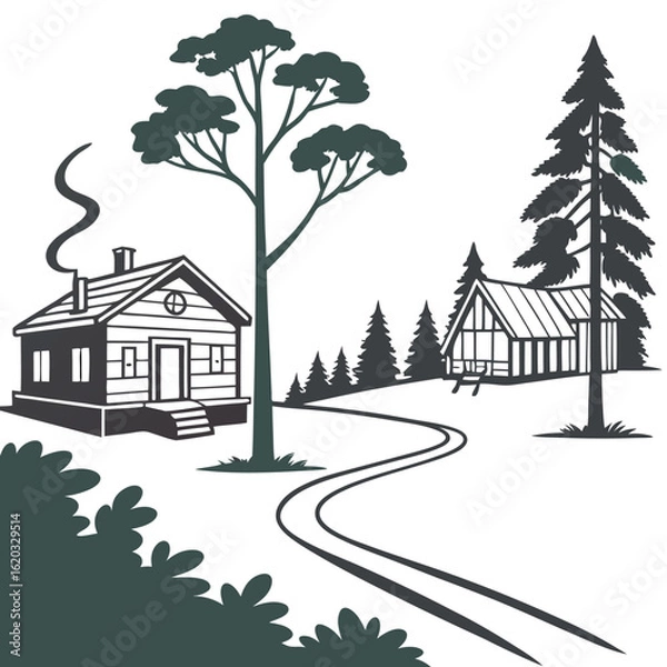 Obraz Camp silhouette on white.