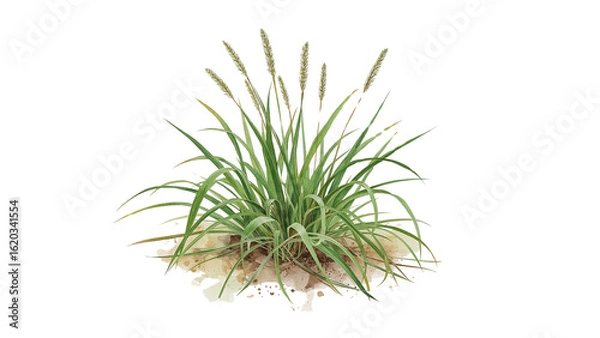 Fototapeta Botanical display of slender foxtail grass clump with detailed stems on transparent layout