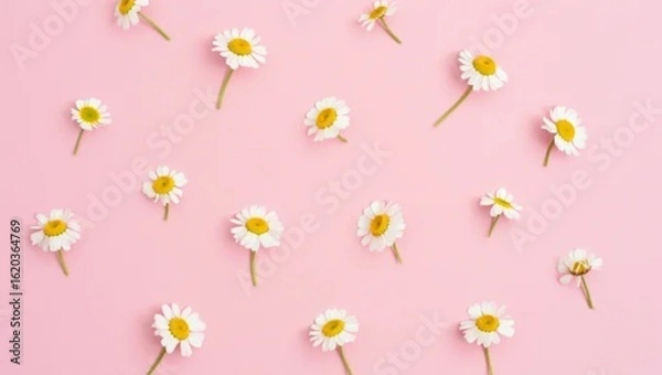 Obraz Delicate White Daisies Scattered on a Soft Pink Background