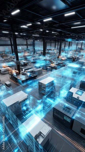 Fototapeta AGI intelligence ethics machine algorithm future. Learning consciousness. Automation innovation. Smart factory powered by AGI brain interface technology