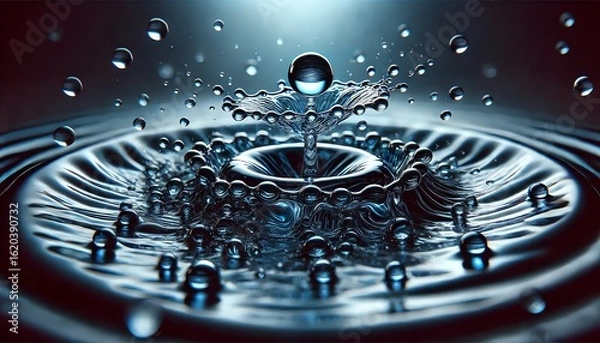 Fototapeta A macro shot of a water droplet colliding with a liquid surface