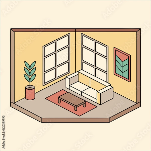 Obraz Apartment interior with open windows and cozy decor