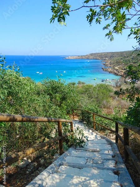 Obraz stairs to the beach coast landscape mediterranean sea Cyprus island