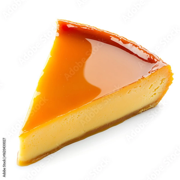 Fototapeta Slice of Caramel Custard Pie with Golden Glaze