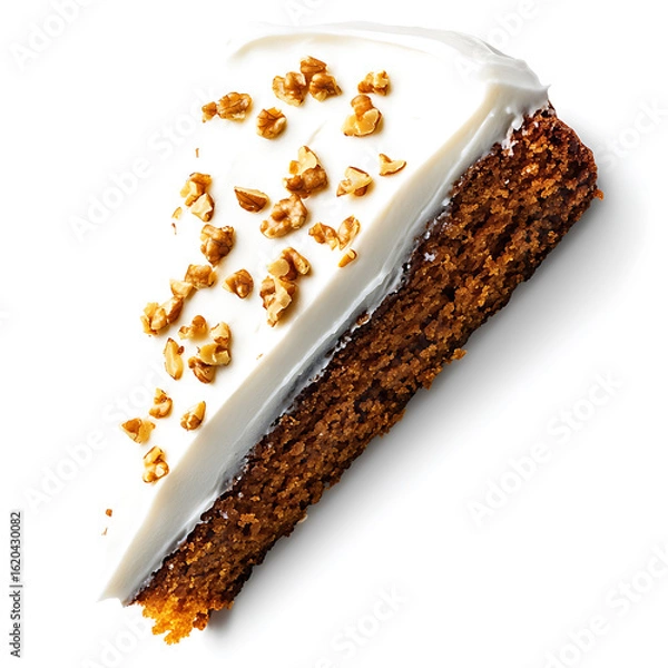 Fototapeta Slice of Carrot Cake with Cream Cheese Frosting and Walnut Topping
