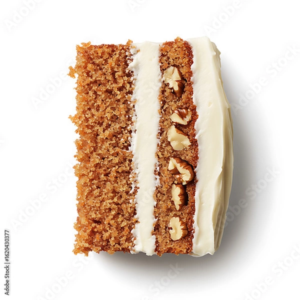 Fototapeta Slice of Carrot Cake with Cream Cheese Frosting and Walnuts