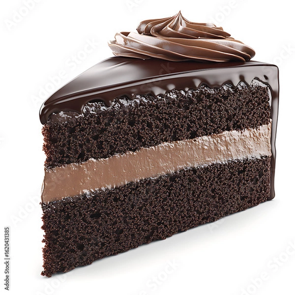 Fototapeta Decadent Slice of Chocolate Cake with Cream Filling and Ganache Topping