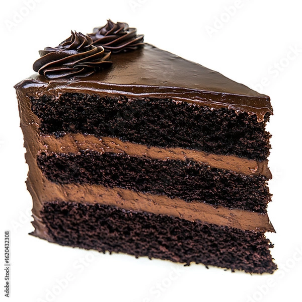 Fototapeta Decadent Slice of Chocolate Layer Cake with Rich Frosting