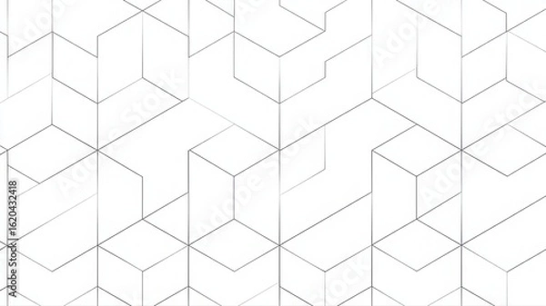 Obraz Seamless 3D Cube Line Art Pattern – Geometric Optical Illusion on White Background