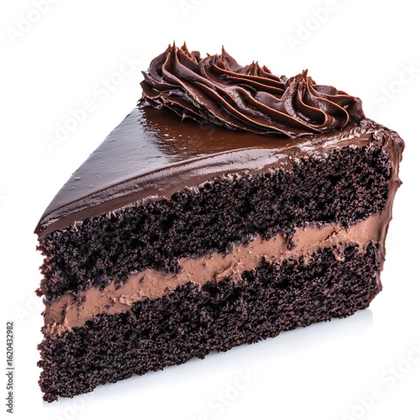 Fototapeta Decadent Slice of Chocolate Cake with Rich Frosting and Cream Filling