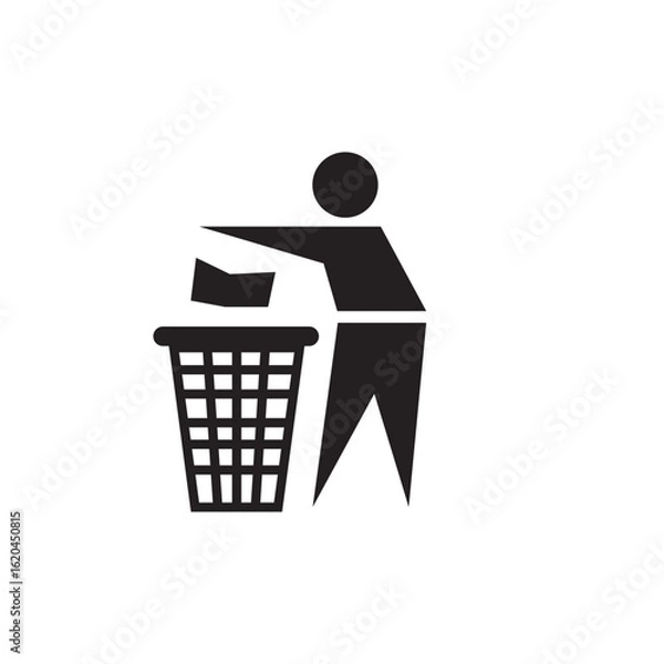 Obraz Use litter bin sign. Vector illustration , mandatory sign with man throwing rubbish in bin. Throwing trash symbol. Keep clean in public place concept. Trash can garbage. Recycling icon.