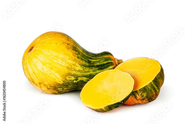 Fototapeta Pumpkin and slices isolated on a white background, contour
