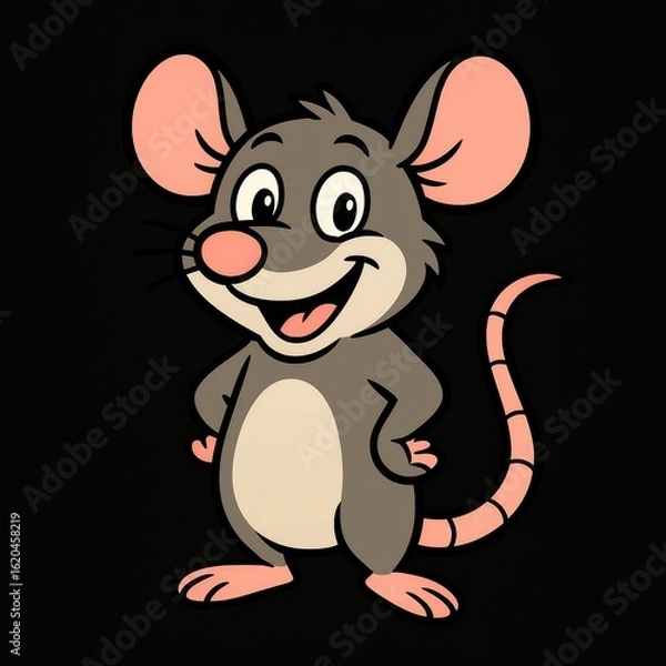 Fototapeta 2D Vector illustration of mouse smiling isolated on black background