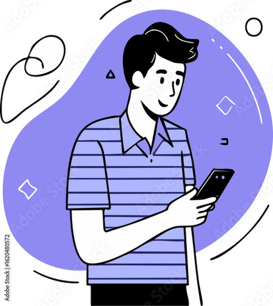 Fototapeta man with mobile, man working on mobile, man using mobile phone