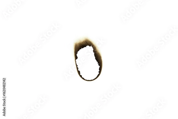 Obraz Burnt paper hole design element. A scorched, grunge texture frame for a distressed effect, isolated on white background with clipping path.