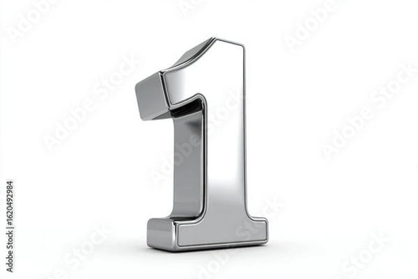 Fototapeta a silver number one on a white background