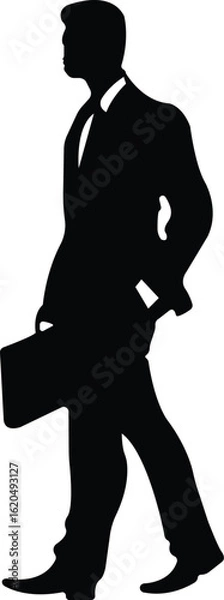 Obraz businessman vector silhouette walking with briefcase, icon of office professional