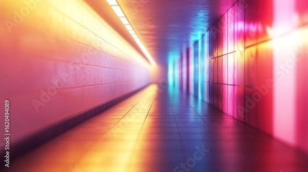 Fototapeta Neon Luminous Pathway: A Vibrant, Colorful Tunnel of Light