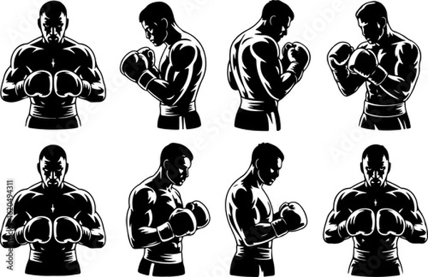 Fototapeta pure black silhouette vector illustrations of a boxer standing with arms crossed