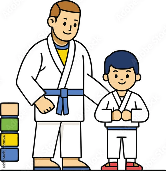 Fototapeta Father and son in martial arts uniforms vector
