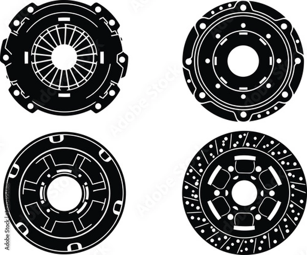 Fototapeta Clutch Plate Silhouette Icon Vector Set for Automotive and Mechanical Use