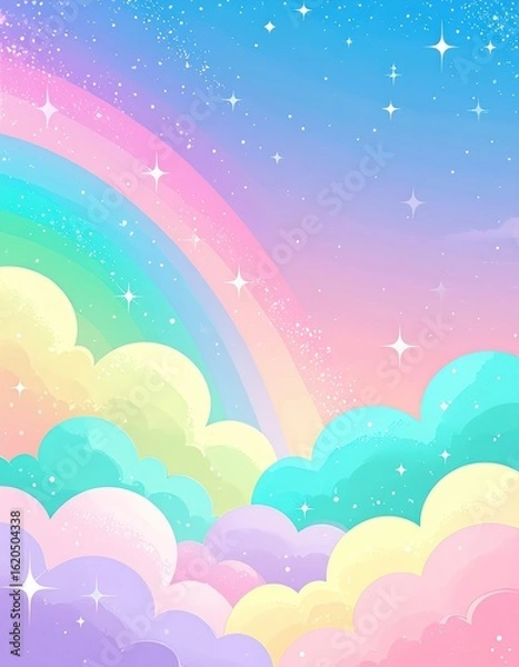 Fototapeta 虹色の雲と星空のファンタジーイラスト

