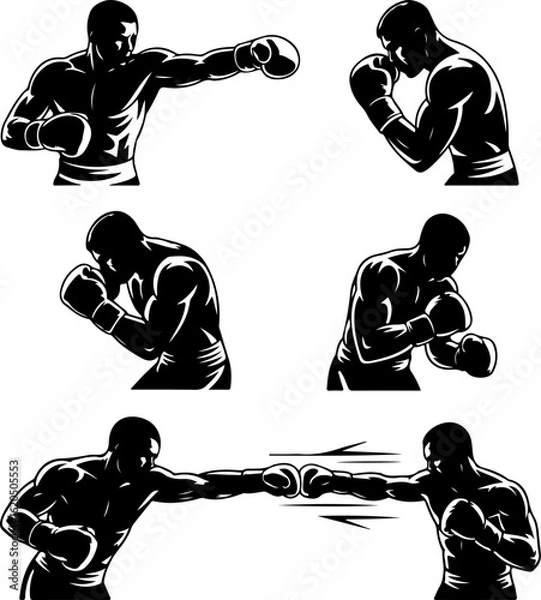 Fototapeta unique black silhouette vector illustrations of a boxer throwing a punch