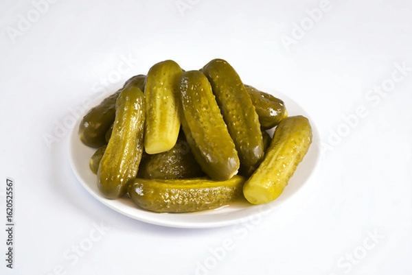 Fototapeta a plate of pickles on a white surface