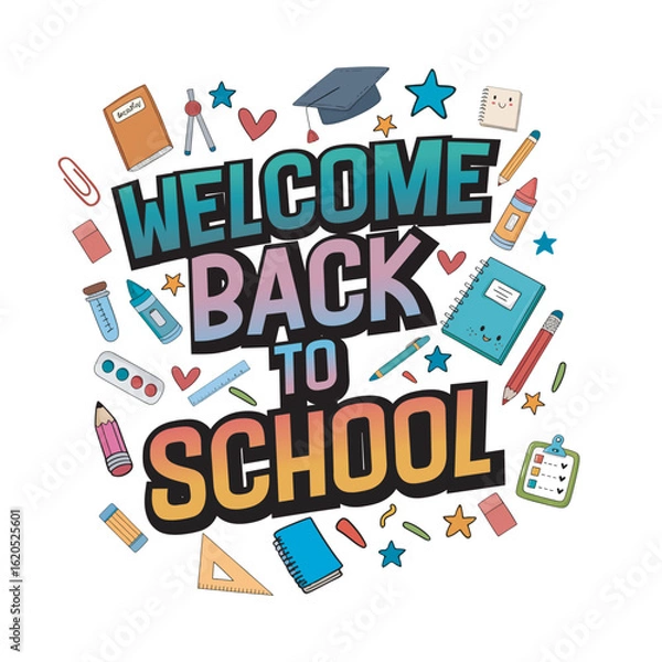 Fototapeta Welcome Back to School graphics design for print, poster, card, mugs, bags, invitation, party.	