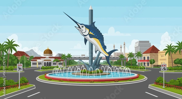 Fototapeta Explore Pangandaran – Flat Design Cityscape from West Java, Indonesia