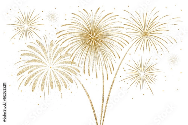 Obraz Ai generated image of golden fireworks isolated on transparent background for celebration and festive events