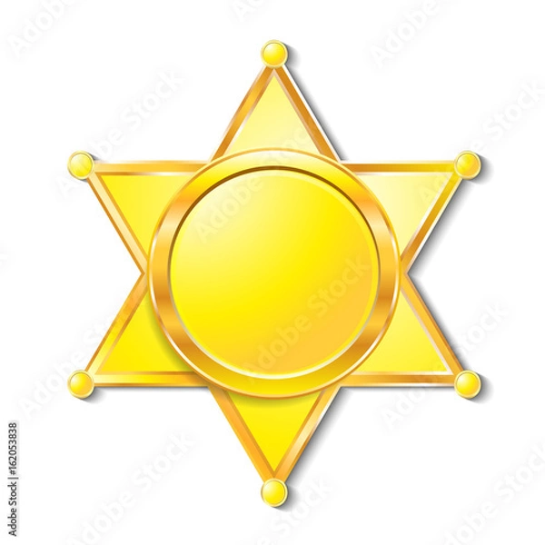 Obraz Sheriff star black symbol. Simple silhouette of six rays star with round tips.