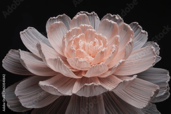 Obraz A delicate pink fabric flower blooms with intricate petals against a dark background